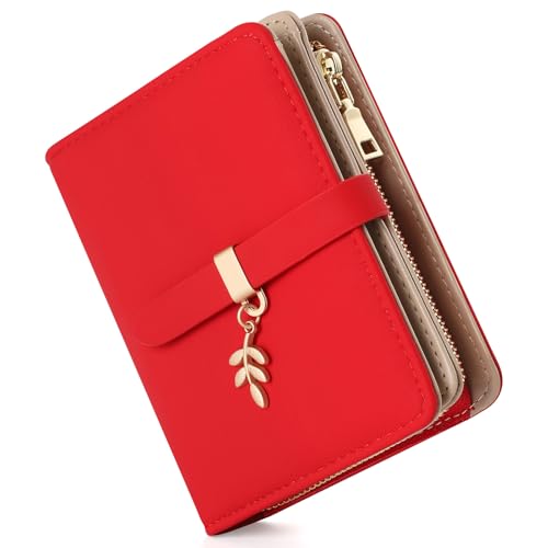 RRANCharltu Carteras de Mujer Cuero PU Monedero Muje Pequeñas Billeteras para Mujer Protección RFID Cartera, Monederos Tarjetero con 8 Ranuras para Tarjetas y Monedero Cremallera, Rojo