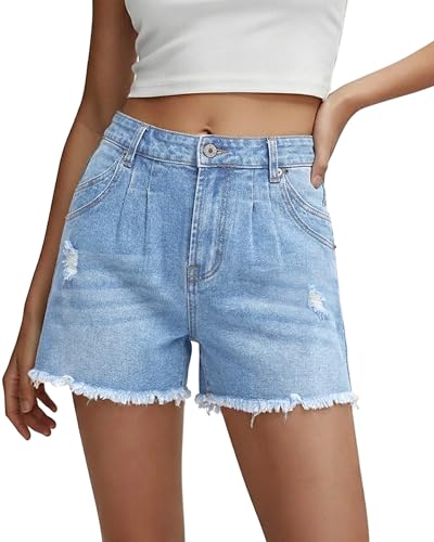 Image of onlypuff Womens Jean Short Cut Off Denim Shorts High Waist Ripped Distressed Stretchy