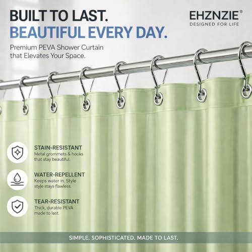 Image of EHZNZIE Sage Shower Curtain Liner 72x72, PEVA Waterproof Bath Curtain, No Chemical Smell, 3 Weighted Magnets, Durable with Rustproof Metal Grommets