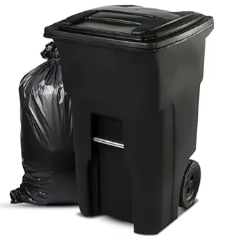 96 Gallon Heavy Duty Trash Can - Durable Plastic Garbage Bin with Lid and Wheels - Rugged Outdoor Waste Container for Residential, Commercial, Indoor, and Curbside Use