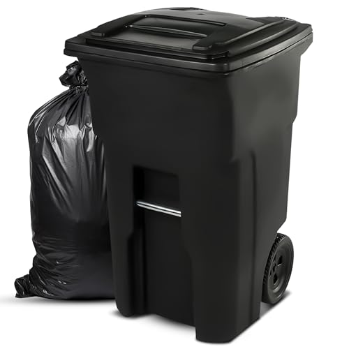 96 Gallon Heavy Duty Trash Can - Durable Plastic Garbage Bin with Lid and Wheels - Rugged Outdoor Waste Container for Residential, Commercial, Indoor, and Curbside Use