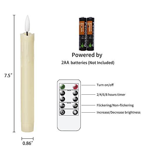 Mavandes Flameless Flickering Taper Candles Two Remote, 7.5 Inch Ivory Battery Operated Led Window Candles Timer,Set Of 6 Plastic 3D-Wick Dripping-Wax Effect Flameless Candlesticks(0.86”Dia,Warm Fire) #TOP3