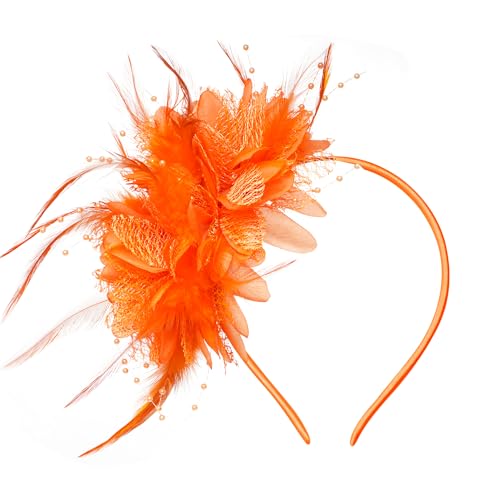 Pistha Womens Fascinators Hats Tea Party Hats for Women Feather Pearl Veil Headband for Wedding Cocktail Dresses Accessories