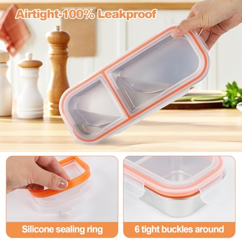 Image of Stainless Steel Snack Containers with Lids, Double Compartment Leakproof Reusable Snack Box for Nuts, Fruits- Divided Grab & Go Container for School, Office, Travel
