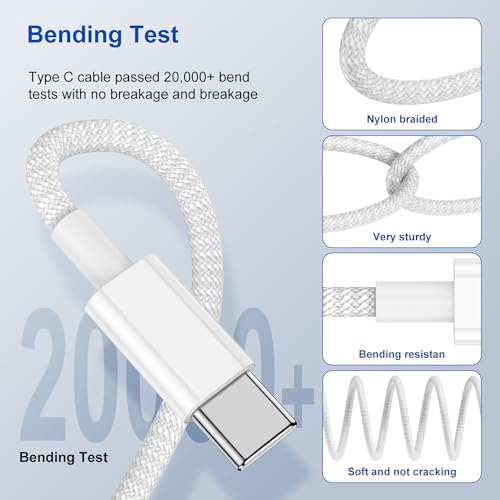 2Pack Type C to Type C Fast Charging Cord for iPhone15,USB C to USB C 6ft Nylon Braided Charger Cable for iPhone15/MacBook/iPad Air/Mini/Pro/Samsung 23+/23/22+/22