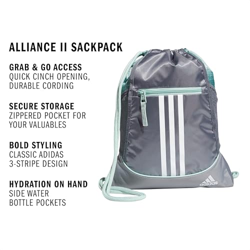 Image of adidas Unisex Alliance II Sackpack, Green Tint /Grey /White, OSFA