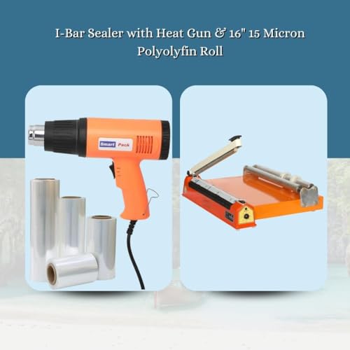 Image of SMART PACK I-Bar Sealer Machine, Heat Sealer, Sealer Machine, Packing and Cutting Machine With Smart Pack's Heat Gun, 16 Inch Polyolefin R oll15 Mic.