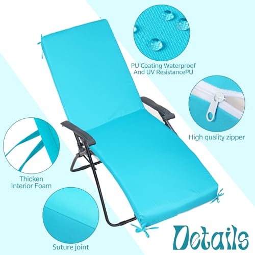 FuWeave 2 Pcs Waterproof Chaise Lounge Cushion Cover Outdoor (Not Includes Cushion) 72 x 21 x 3 Inch Chair Replacement Cover Chaise Slipcover with Zipper Ties for Patio Pool (Lake Blue)