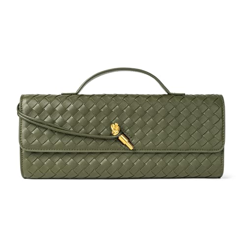 Image of Joryin Woven Purse for Women Evening Clutch Woven Leather Handbags Crossbody Bag Purse Formal Evening Bag, Vegan Leather