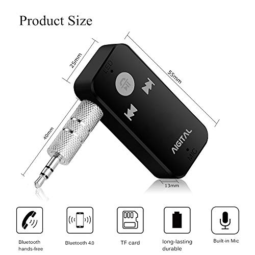 Bluetooth Receiver for Handsfree Calls, Aigital Portable Bluetooth Car Kit Audio Receiver Adapter Wireless Music Player System, Easy Operation and Connection, TF Card Play Supported 【 Upgraded Chip 】