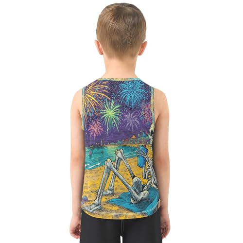 Skeleton Fireworks Celebration Purple Boys Tank Tops Quik Dry Toddler Tank Top Undershirts T-Shirts for Sports,3T3