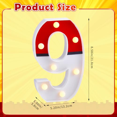 LED Number Lights Cartoon Themed Birthday Decorations LED Light Up Number Centerpieces Table Decorations for Party Supplies Backdrop Wall Decor for Birthday Party Decorations (Cartoon Red and White, Number 9)
