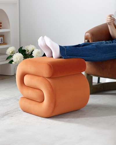 Velvet-Pouf-OttomanModern-Footstoo-OttomanComfortable-Upholstered-Vanity-StoolMulti-Functional-s-Shape-OttomanUnder-Desk-Ottoman-for-Living-Room-Bedroom-Entrance-Orange Velvet Pouf OttomanModern Footstoo OttomanComfortable Upholstered Vanity StoolMulti Functional s Shape OttomanUnder Desk Ottoman for Living Room Bedroom Entrance Orange