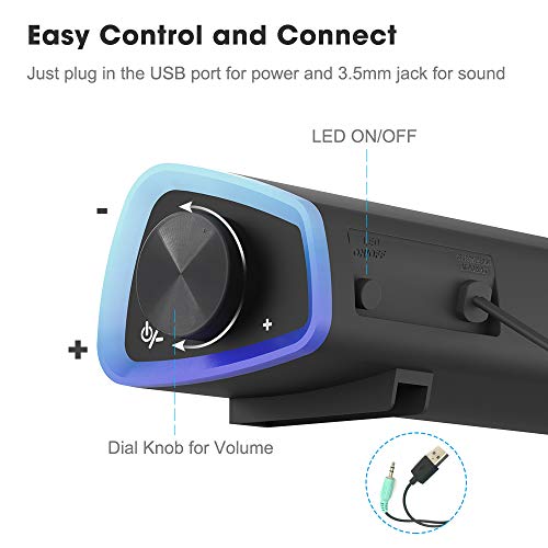 Soulion R30 Computer Speakers, Usb Powered 3.5Mm Aux Small Pc Speakers, Colorful Led Lights With Switch Button, Surround Sound Portable Computer Sound Bar Speaker thumb #2