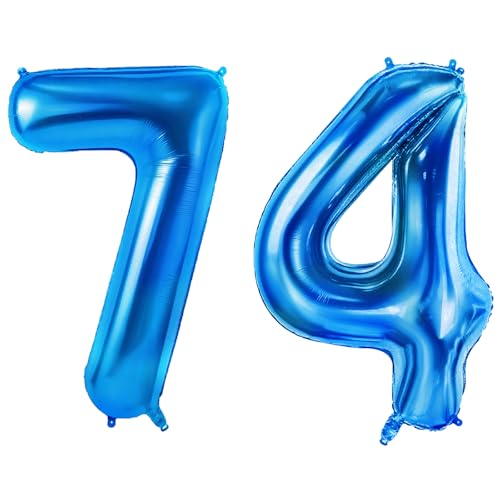 Number 74 Balloons for 74th Birthday Party Decorations, 0-100 Large No.74 Balloons for Women Men and Grandpa Grandma, 40 Inch Dark Blue Foil Helium Balloon for 74 Year Old Anniversary Decorations