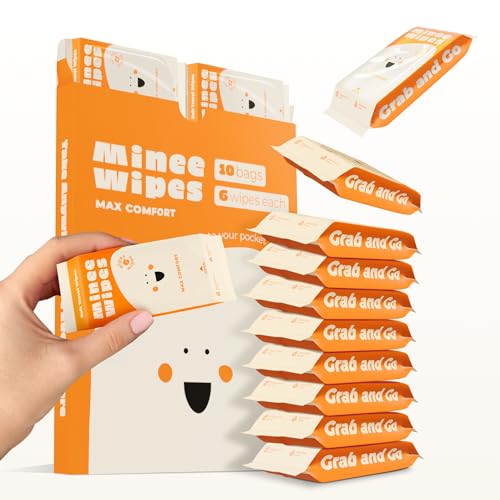 MINEE WIPES – Slides Into Your Pocket – Ultra Compact Pack Size – Hand Wipes for Adults and Kids – Travel Wipes – Baby Wipes – Alcohol Free Unscented Wet Wipes Travel Size – 10 Pack Total 60 Wipes