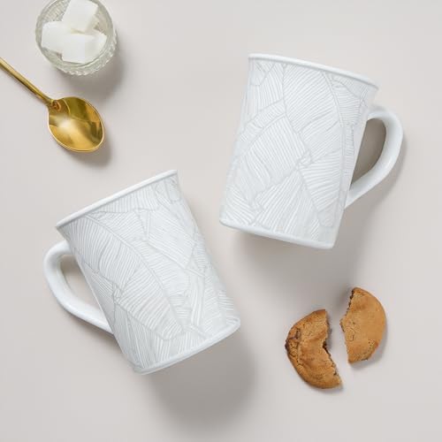 Image of Larah by BOROSIL 350ml x 2pc Opalware Ivy Tea /Coffee Mug Set, Microwave & Dishwasher Safe Embossed Design Crockery Ideal for Daily Use & Gifting