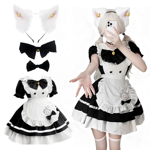 Bild: MeYuxg Maid Dress, Niedliche Katze French Maid Dress, Schwarz-Wei�es Maid Outfit mit Sch�rze, Kopfbedeckung und Schleife, Dienstm�dchen Kost�m f�r Halloween, Karneval, Partys, Comic-Conventions f�r 22,99 EUR bei amazon.de