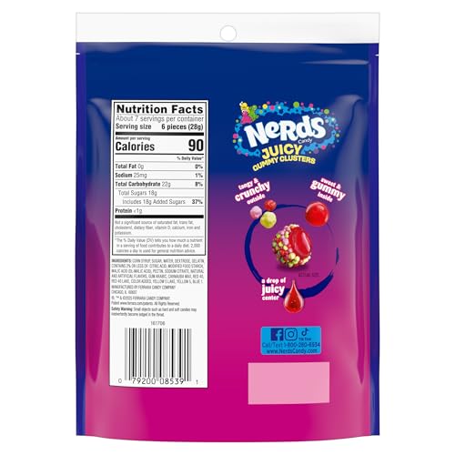 Image of NERDS Juicy Gummy Clusters Strawberry Punch Candy, Stand-Up Bag, 7.15 Ounce (Pack of 6)