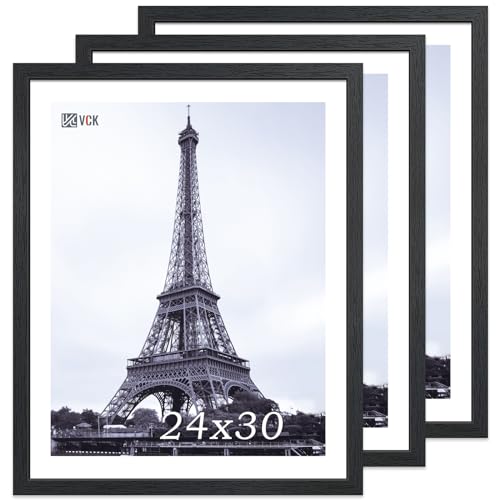 Image of VCK 24x30 Poster Frame Solid Wood Black 3 Pack Picture Frames 24 x 30 Inches with Wall Mounting Hanging