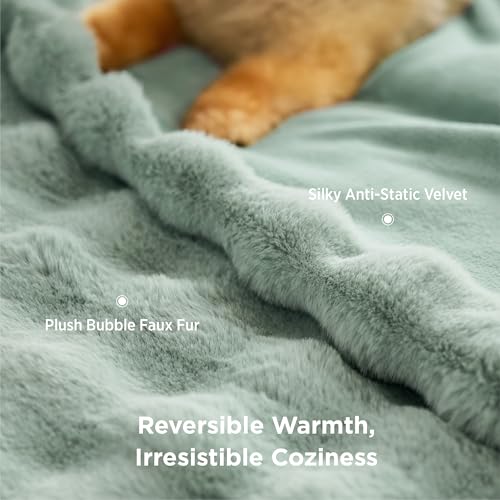 Image of Bedsure GentleSoft Fluffy Fuzzy Sage Green Throw Blanket, Soft Cozy Fleece Faux Fur Blanket for Couch, Fall Green Decor Coloring Bed Cover, Thick Warm Plush Women Men Birthday Gifts