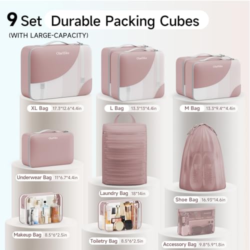 Image of OlarHike 9 Set Packing Cubes for Travel,Gifts for Women Mom,Anti-Tearing Suitcase Organizer,with Over 1000 pcs Mesh Holes,Vacation Essentials & Accessories for Cruise Ship