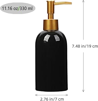Classic Cylindrical Soap Dispenser, Multi-Color Ceramic Bottle with Gold Rust-Proof Pump(Black)