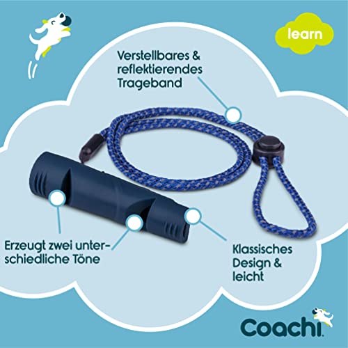 Coachi Doppelton-Pfeife, Training von 2 Hunden, verschiedene Kommandos üben, robustes Material, verstellbares reflektierendes Trageband, Rückruftraining, leicht & kompakt, Hunde- und Welpentraining