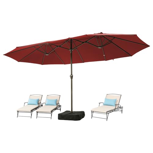 Ayge 15FT Patio Umbrella with Base,Large Outdoor Double-Sided Rectangle Umbrella with Crank Handle, Market Umbrella for Poolside Garden Deck Backyard