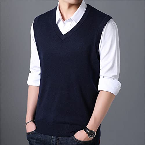 Men Autumn Warm Cashmere Sweaters Classic Pure Color V-Neck Sleeveless Woolen Vest3