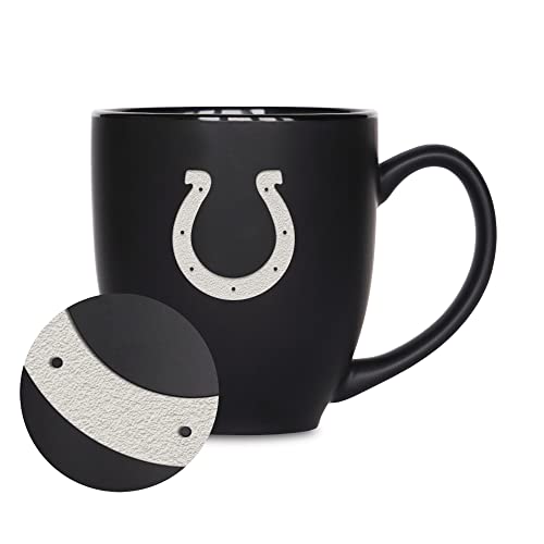 Image of Rico Industries NFL Football 15oz Personalized Laser Engraved Matte Black Ceramic Bistro Mug - For Hot or Cold Drinks