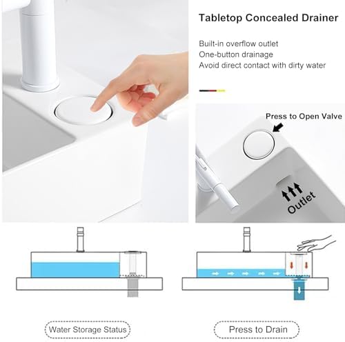 Ceramic Above Counter Bathroom Sink with Washboard & Faucet, Utility Laundry Vessel with Controlled Drainer for Balcony & Bathroom, 50x30x14cm (19.7x11.8x5.5in)