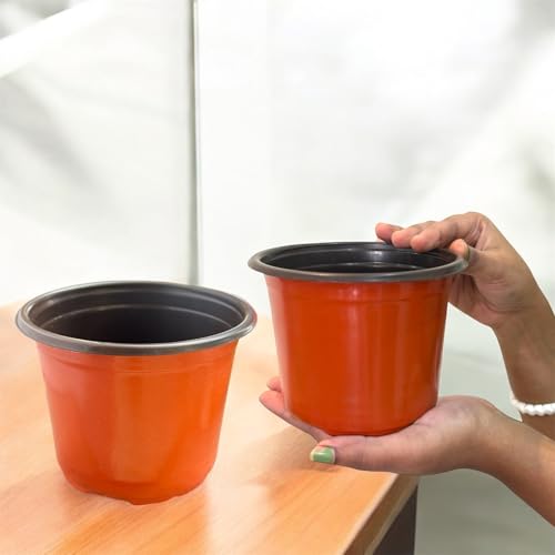 Image of Thermoformed Plastic Flower Pots, Durable, Flexible, Unbreakable, Multiple Drainage Holes, Best for Indoor Plants, Terrace Garden, Nursery (Pack of 60, 5 Inch LH)