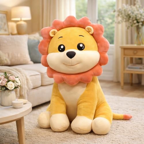 Image of Cute Lion Plush Toy, Soft Stuffed Animal, Yellow and Coral, 35 cm (Yellow,Cream)