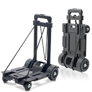 Faltbarer Sackkarre, 65 kg, robuste 4 Räder, tragbare Sackkarre, Leichter Reisewagen mit Bindegürtel für Einkaufen, Camping, Angeln, Transport von Reiseartikeln, Schwarz