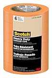 Scotch Heavy Duty Painter's Tape, 6 Rolls, 1.41 in x 60.1 yd, for Use On Vinyl, Carpet, Metal, & Plastic, Indoor & Outdoor Masking Tape, Bonds Aggressively, 3-Day Clean Removal (2020+-36AP6)