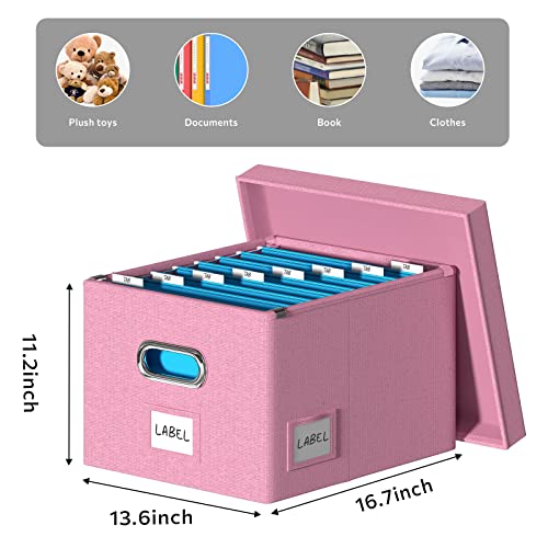 Dywmm File Organizer Collapsible Storage Box For Office File Box With Lids Document Organizer For School And Home Easy Slide Durable Hanging File Box (Pink) #TOP6