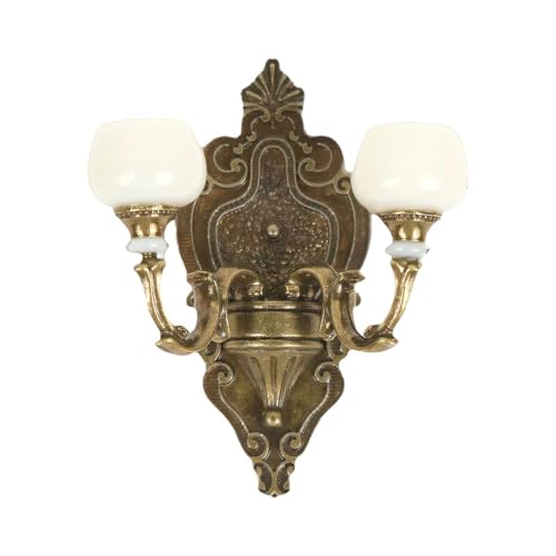 1/12 Scala Miniatura Lampada Da Parete Ornamenti per Paesaggio Soggiorno Dollhouse Bronzo Doppia Lampada