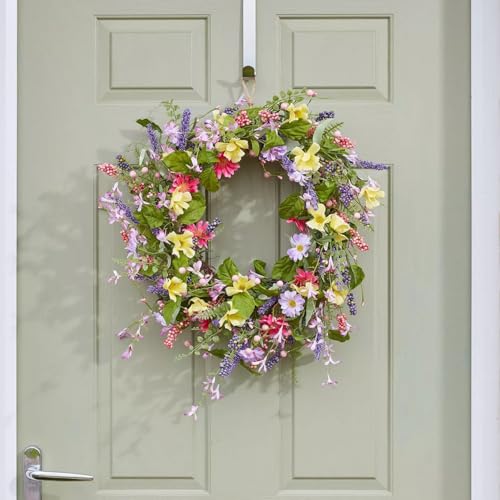 Garden Mile 45cm Spring Summer Door Wreath for Front Door, Artificial Wildflower Spring Wreath, Multipurpose Decorative Garland Colorful Spring Summer Garland Door Wreaths Outdoor All Year Decor