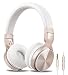 Riwbox IN5 Foldable Headphones with Microphone and Volume Control Stereo Folding Headset Strong Low Bass for iPhone iPad Smartphones Laptop Mp3/4 (White gold)