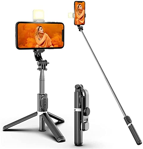 Selfie Stick Tripod Foldable Mini con Fill LED Light Shutter Remote Control Portable per iOS Android Smartphone bluetooth wireless