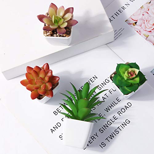 Cqure Set Of 4 Succulents Plants Artificial, Mini Artificial Succulents Desk Plant Fake Plants Aesthetic Succulents In Pots For Bedroom Home Bathroom Office Room Decor #TOP2