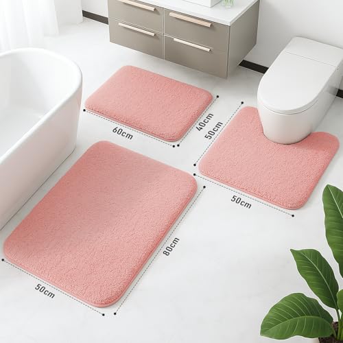 Tapis de bain rose absorbant RUN HELIX lot de 2 lavable antidérapant