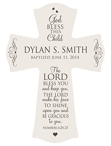 Personalized Baptism Cross for Boys & Girls for Table or Wall Display,   The Lord Bless You and keep you. The Lord makes his face to shine upon you and Be Gracious to you.  Numbers 6:24-25 (Ivory)
