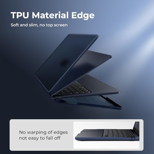 Image of BlueSwan Anti-Cracking Case for MacBook Air 15 inch, M5 M4 M3 M2 Chip 2026-2023 Model A3448 A3241 A3114 A2941, Drop Protection Soft TPU Bumper PC Base for Air 15.3 inch, Frosted Midnight