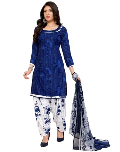 Image of Yashika Women's Printed Dress Material - Unstitched Crepe Fabric Kurti, Pants & Dupatta Set