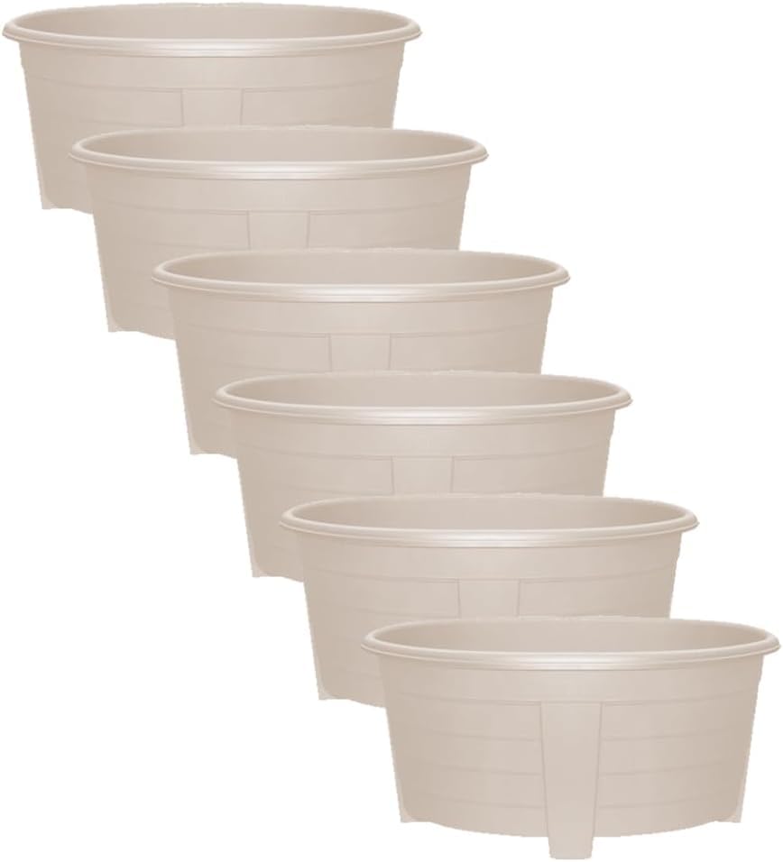 KYY'Z - 6x Large Oval Plant Taupe Pot 55cm - Lightweight Durable Plastic Planter with Drainage Holes - Indoor & Outdoor Use - Decorative Window Herb Flower Pots - Ideal for Home Balcony Garden