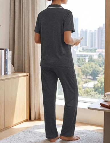 Image of ZMJ Womens Pajamas Sets 2 Piece Button Up Pj Sets Short Sleeve with Long Pant