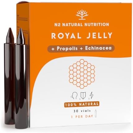 Gelée Royale Pur mit Propolis, Vitamin C und Echinacea. 30 Ampullen 2000 MG. Reduziert Müdigkeit und andere Symptome, erhöht Energie, Vitalität und stärkt den Stoffwechsel.N2 Natur