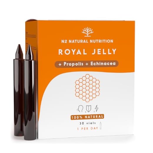 Jalea Real con Propóleo, Vitamina C y Equinacea. 2000mg Vial 10ml Reduce el Cansancio y Fatiga, Refuerza el Organismo frente a cambios. 30 Viales Sabor Naranja N2 Natural Nutrition